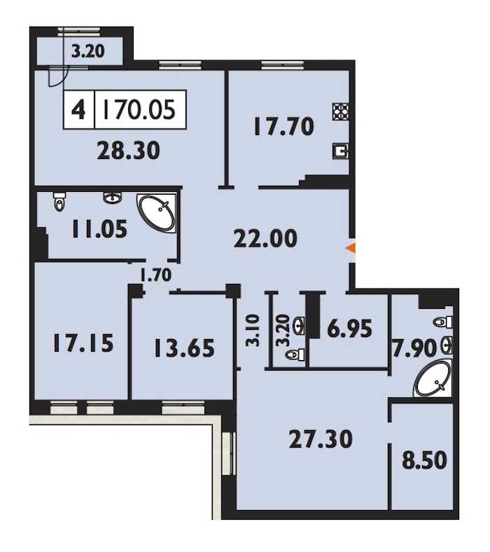 Четырехкомнатная квартира в : площадь 169.9 м2 , этаж: 8 – купить в Санкт-Петербурге